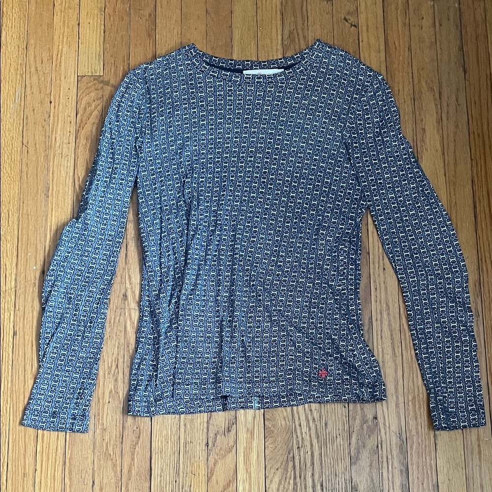 Tory Burch Navy Patterned Long Sleeve Top